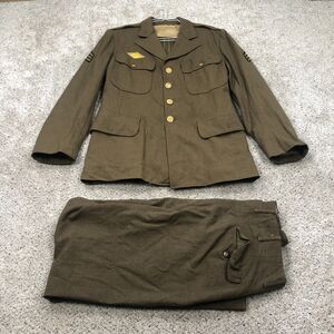 VTG Army Suit Mens 40R Brown WW2 Patches Blazer Jacket Military Officer Uniform